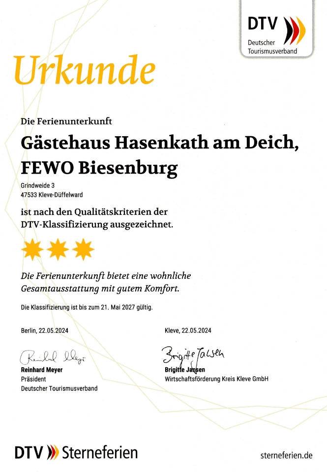 Urkunde Ferienwohnung Biesenburg